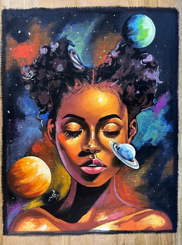 Woman Space Planets Afro Puffs