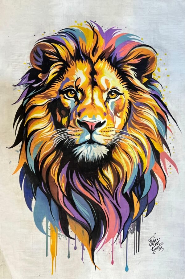 Lion Head Colorful Paint Drips